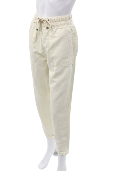 Zara Women Ankle Pants Ivory Linen Drawstring Size M