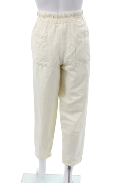 Zara Women Ankle Pants Ivory Linen Drawstring Size M