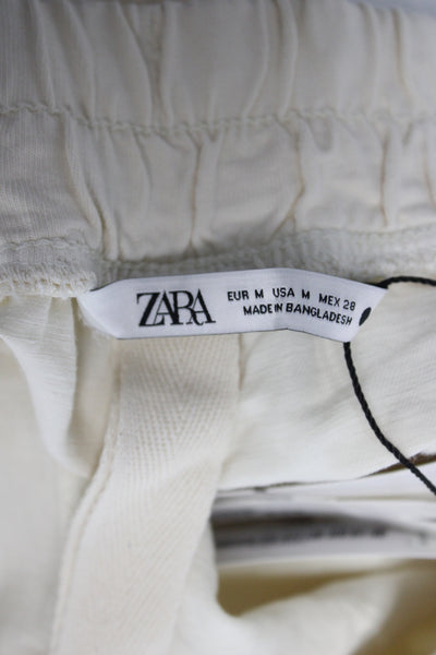 Zara Women Ankle Pants Ivory Linen Drawstring Size M