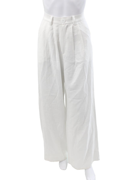 Nonchalant Label Womens Dress Pants White Button Solid Polyester Size M