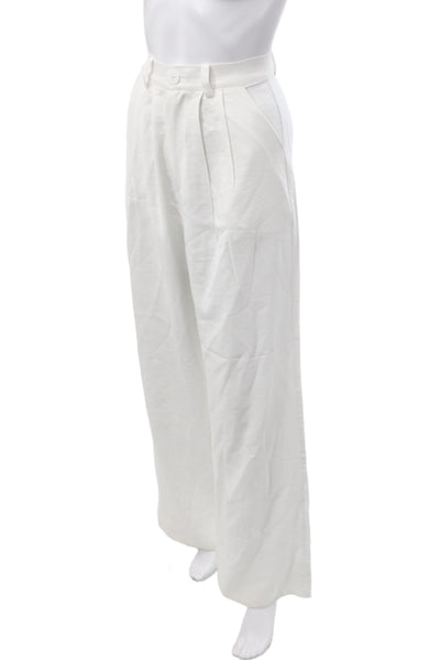 Nonchalant Label Womens Dress Pants White Button Solid Polyester Size M