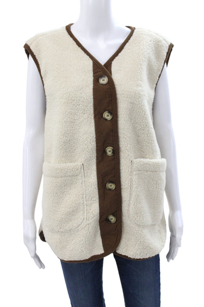 Klesis Womens Basic Jacket Sleeveless Beige Button Polyester Casual Size M