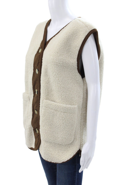 Klesis Womens Basic Jacket Sleeveless Beige Button Polyester Casual Size M