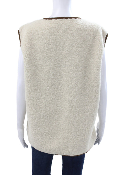 Klesis Womens Basic Jacket Sleeveless Beige Button Polyester Casual Size M