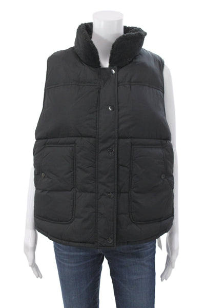 J Crew Womens Puffer Vest Black Snap Sleeveless Polyamide Size XL