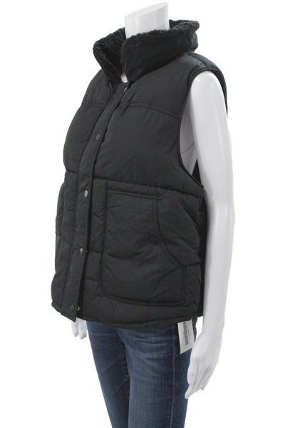 J Crew Womens Puffer Vest Black Snap Sleeveless Polyamide Size XL