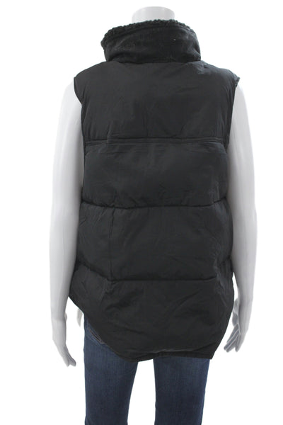 J Crew Womens Puffer Vest Black Snap Sleeveless Polyamide Size XL