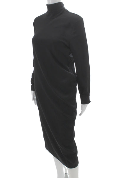 Toteme Womens Sheath Dress Black Long Sleeve Mock Neck Mid-Calf Zip Size 40