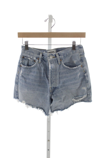 Agolde Womens Cut-Off Cotton Shorts Blue Button Size 24