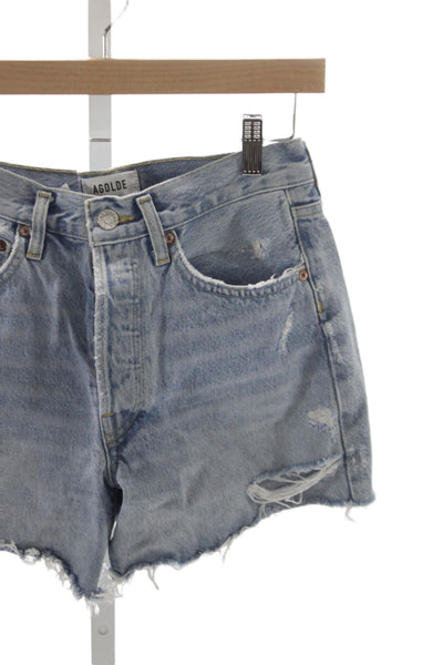 Agolde Womens Cut-Off Cotton Shorts Blue Button Size 24