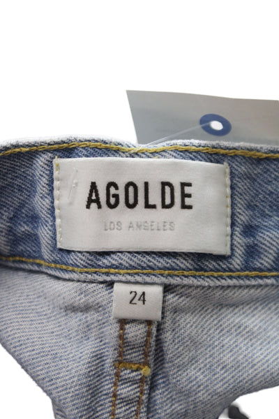 Agolde Womens Cut-Off Cotton Shorts Blue Button Size 24