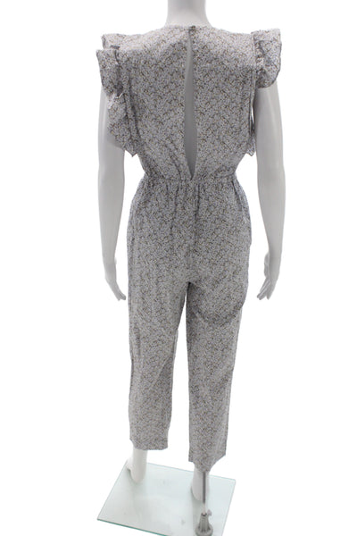 La Vie Women Jumpsuit Blue Floral Square Neck Sleeveless 100% Cotton Size XS