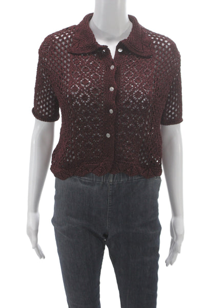 Zara Women Cropped Geometric Button-Up Short Sleeve Brown Size S