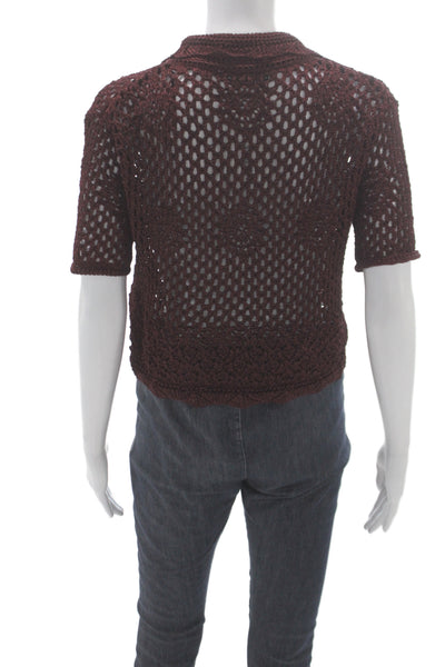 Zara Women Cropped Geometric Button-Up Short Sleeve Brown Size S