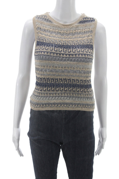 Zara Womens Beige Striped Crew Neck Sweater Vest Sleeveless Size M