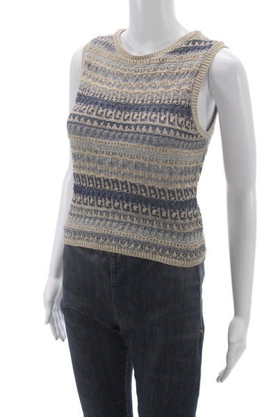 Zara Womens Beige Striped Crew Neck Sweater Vest Sleeveless Size M