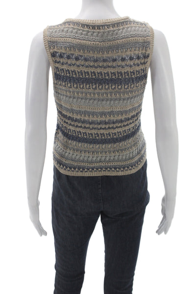 Zara Womens Beige Striped Crew Neck Sweater Vest Sleeveless Size M