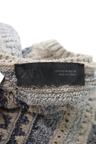 Zara Womens Beige Striped Crew Neck Sweater Vest Sleeveless Size M