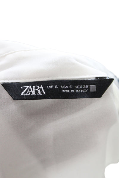 Zara Womens Basic Collared Long Sleeve White Polyester Blouse Size S
