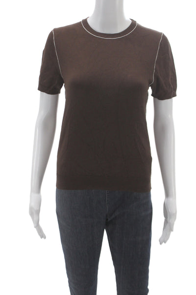 Zara Womens Basic T-Shirt Brown Crew Neck Short Sleeve Size M