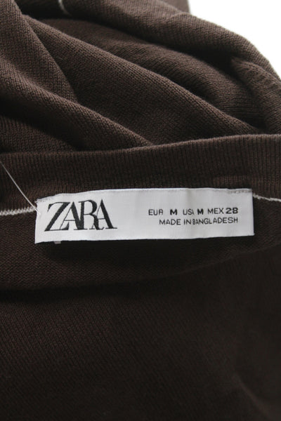 Zara Womens Basic T-Shirt Brown Crew Neck Short Sleeve Size M