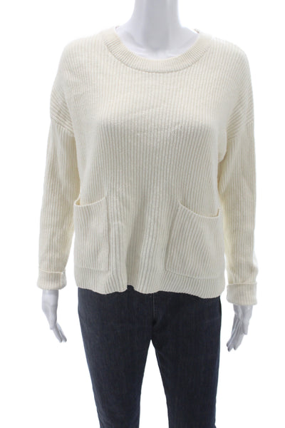 Madewell Women Pullover Ivory Cotton Crewneck Long Sleeve Size S