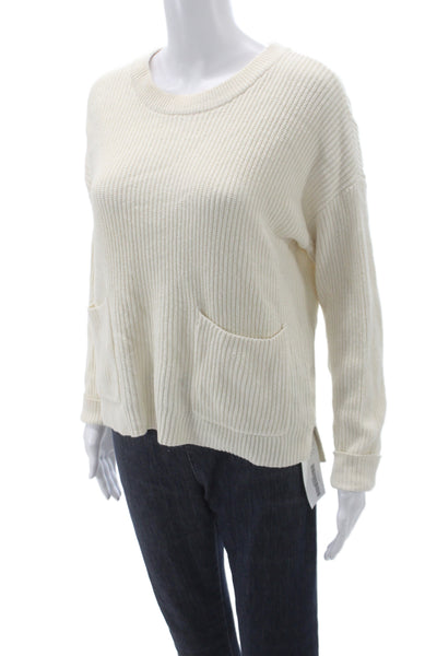 Madewell Women Pullover Ivory Cotton Crewneck Long Sleeve Size S
