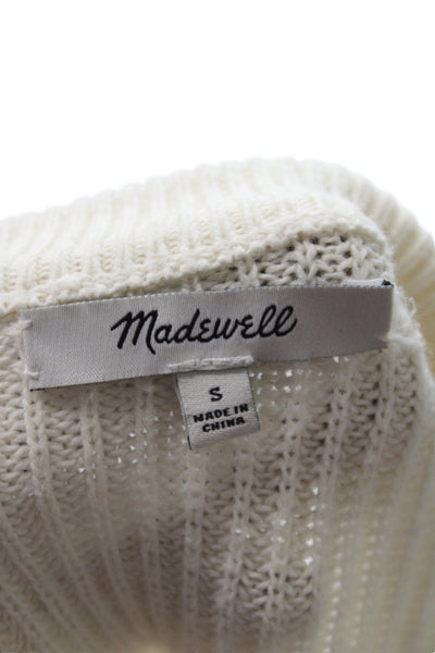 Madewell Women Pullover Ivory Cotton Crewneck Long Sleeve Size S