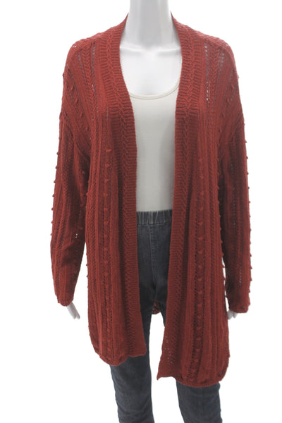 Zara Womens Boho Red Knit V-Neck Cardigan Long Sleeve Solid Fall Size S