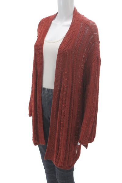 Zara Womens Boho Red Knit V-Neck Cardigan Long Sleeve Solid Fall Size S