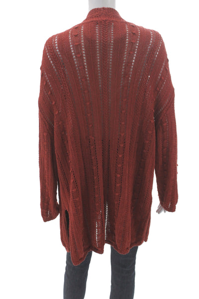 Zara Womens Boho Red Knit V-Neck Cardigan Long Sleeve Solid Fall Size S