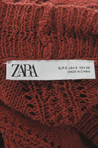 Zara Womens Boho Red Knit V-Neck Cardigan Long Sleeve Solid Fall Size S