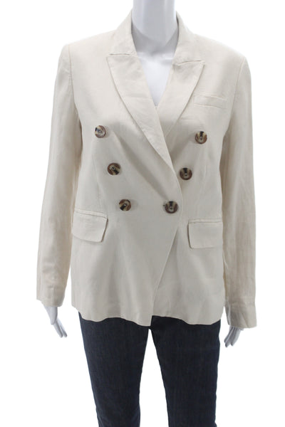 Magaschoni Women Basic Jacket Beige Linen Button Long Sleeve Size S