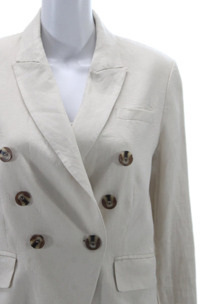 Magaschoni Women Basic Jacket Beige Linen Button Long Sleeve Size S