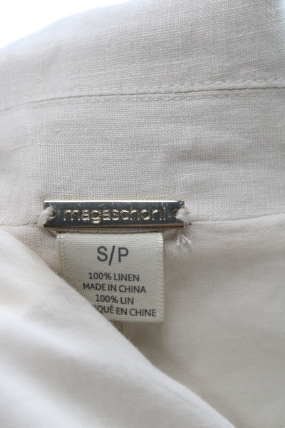 Magaschoni Women Basic Jacket Beige Linen Button Long Sleeve Size S