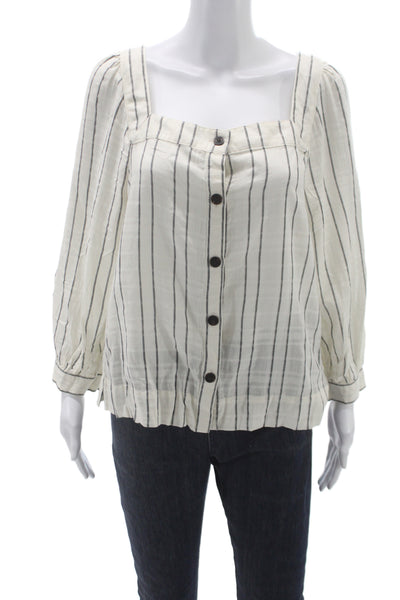 Sanctuary Women Striped Square Neck Long Sleeve Cotton Blouse Size S