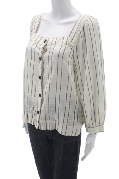 Sanctuary Women Striped Square Neck Long Sleeve Cotton Blouse Size S