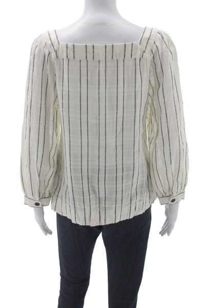 Sanctuary Women Striped Square Neck Long Sleeve Cotton Blouse Size S