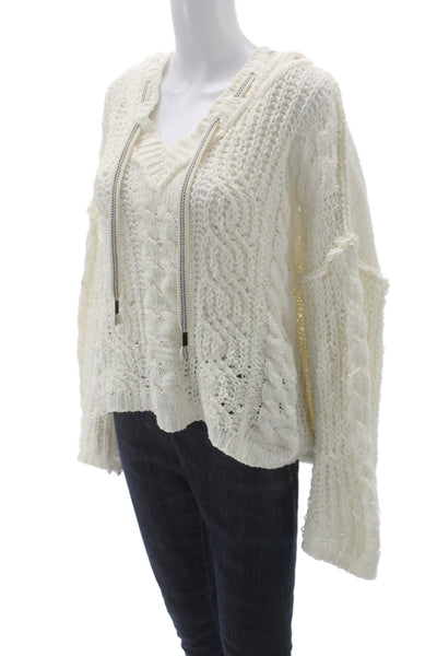 Pol Women Pullover White V-Neck Long Sleeve Boho Size L