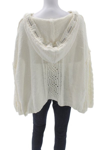 Pol Women Pullover White V-Neck Long Sleeve Boho Size L