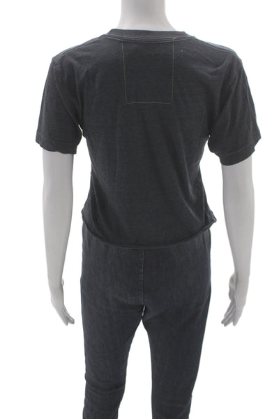 Aviator Nation Women Cropped Striped Gray T-Shirt Short Sleeve Crew Neck Size S
