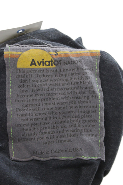 Aviator Nation Women Cropped Striped Gray T-Shirt Short Sleeve Crew Neck Size S