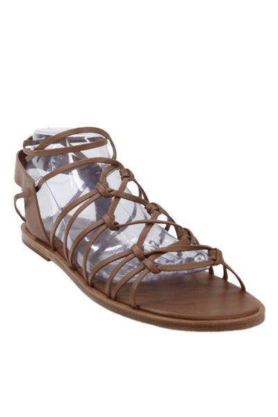 Vince Womens Leather Strappy Ankle Strap Flats Sandals Shoes Brown Size 9.5M