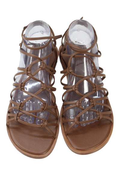 Vince Womens Leather Strappy Ankle Strap Flats Sandals Shoes Brown Size 9.5M