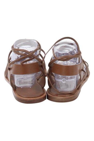 Vince Womens Leather Strappy Ankle Strap Flats Sandals Shoes Brown Size 9.5M