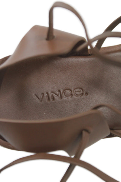 Vince Womens Leather Strappy Ankle Strap Flats Sandals Shoes Brown Size 9.5M