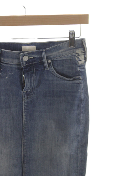 Mother Womens Straight Pencil Skirt Blue 98% Cotton Knee Length Button Size 25
