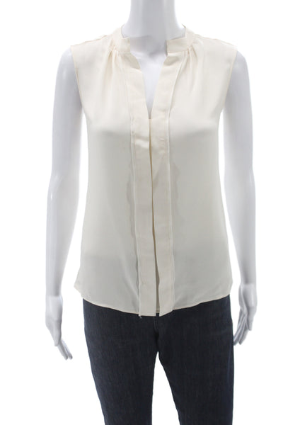 Derek Lam Women Ivory Silk V Neck Sleeveless Basic Blouse Size S