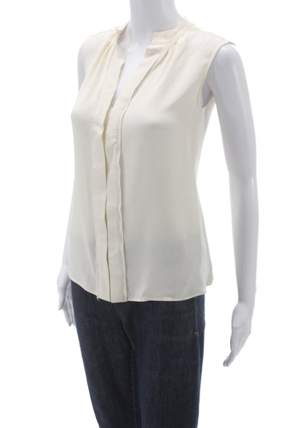 Derek Lam Women Ivory Silk V Neck Sleeveless Basic Blouse Size S