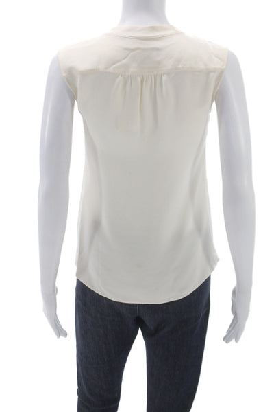 Derek Lam Women Ivory Silk V Neck Sleeveless Basic Blouse Size S
